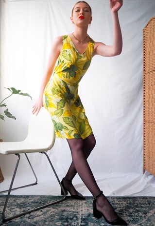 VINTAGE REVIVAL 1970'S YELLOW AND GREEN FLORAL DRESS