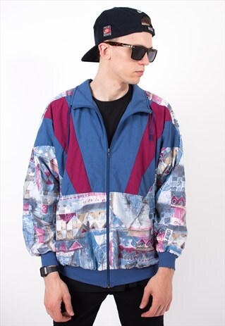 VINTAGE 90S COLOUR BLOCK ABSTRACT BOMBER JACKET