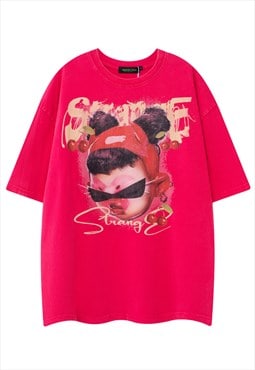 Strange anime t-shirt grunge kidcore tee raver top in pink