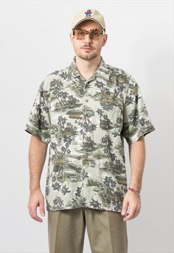 Vintage corduroy shirt in palm tree print short sleeve men