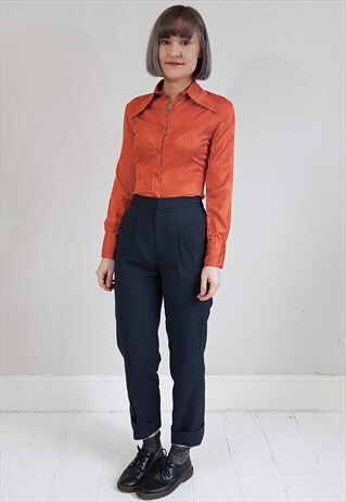 VINTAGE 70'S ORANGE PATTERNED FITTED SHIRT