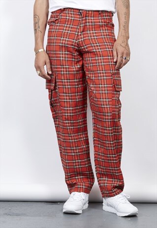 VINTAGE 90'S RED TARTAN CARGO TROUSERS