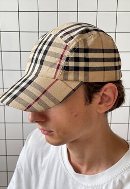 Vintage BURBERRY 5 Panel Cap Nova Check Hat Beige