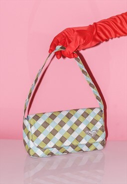Vintage Y2K peppermint patty plaid baguette bag in cool tone