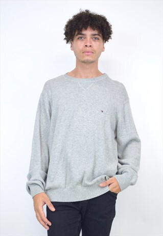 VINTAGE 90S TOMMY HILFIGER GREY KNIT SWEATER