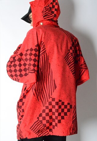 VINTAGE 90S RED ABSTRACT ANORAK SKI JACKET