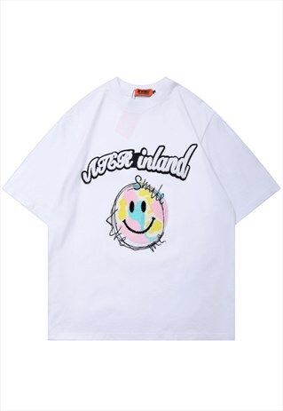 KALODIS HIP-HOP SMILEY EMBROIDERED CASUAL T-SHIRT