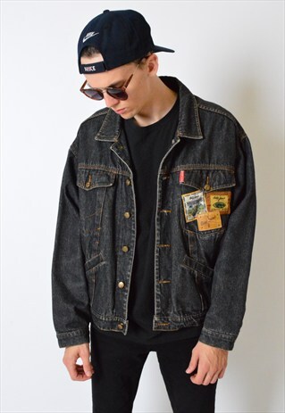VINTAGE 80S DARK GREY PATCH DENIM JACKET