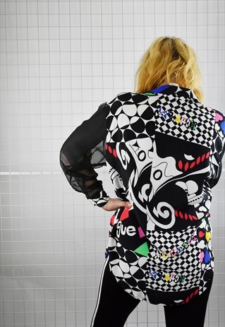 VINTAGE 80S 'VOGUE' CRAZY PRINT SHEER SLEEVED LONGLINE SHIRT
