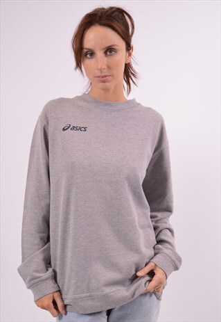 VINTAGE ASICS SWEATSHIRT JUMPER GREY