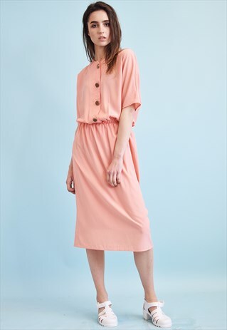 VINTAGE 80'S ELEGANT PEACH PASTEL MOMS MIDI DRESS