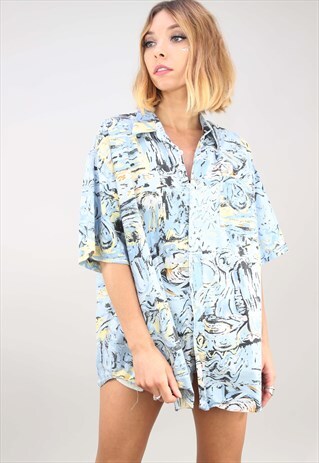 VINTAGE OVERSIZED SHORT SLEEVE PATTERNED SHIRT