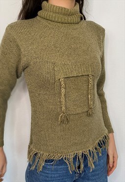 Y2K Vintage Khaki Green Turtleneck Sweater