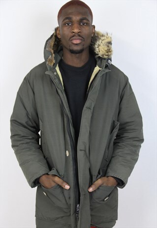 VINTAGE WOOLRICH KHAKI FUR-HOODED JACKET