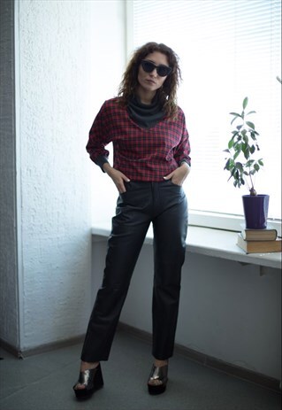 VINTAGE 80'S RED COTTON TARTAN LONG SLEEVED TOP