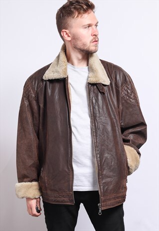 VINTAGE LEATHER AVIATOR FLEECE JACKET