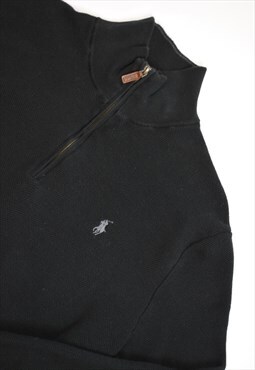 Vintage 90s Polo Ralph Lauren Black Knit 1/4 Zip Sweatshirt 