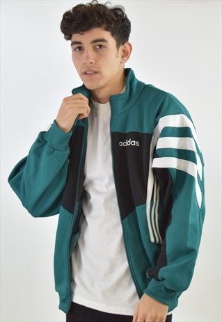 VINTAGE GREEN BLACK ADIDAS 90S TRACKSUIT TOP JACKET