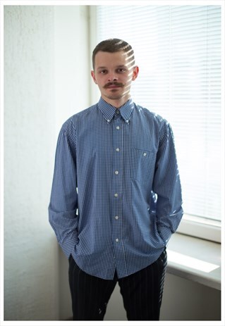 VINTAGE 90'S BLUE CHECKED LONG SLEEVED SHIRT