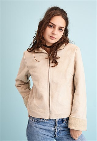 90'S RETRO SHERPA SHEARLING NEUTRAL FAUX FUR JACKET