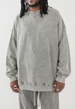 Grey Washed Heavy Cotton Oversized Sweatshirts Unisex 