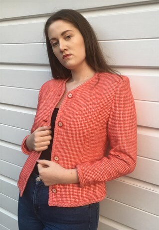 WOMENS VINTAGE BURBERRY JACKET PEACH PINK PATTERNED COAT