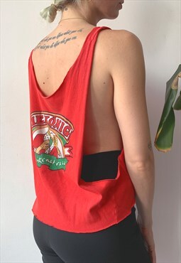 Vintage 80's Red Black Graphic Baggy Deep Cut Tank Top