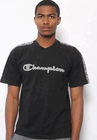 VINTAGE CHAMPION BIG SPELL OUT LOGO T-SHIRT BLACK