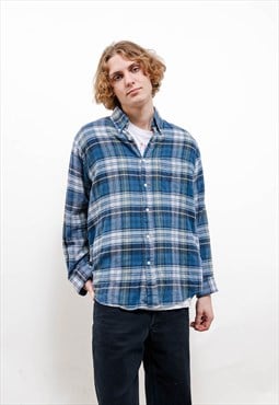 Vintage 90s Grunge Blue Skater Check Long Sleeve Shirt Men M
