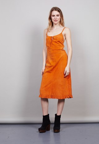VINTAGE BURNT ORANGE 90'S CROSS BACK SUEDE SLIP DRESS