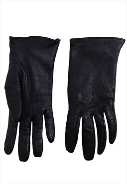 Vintage Black Leather Gloves 80s Womens Moto Hippie Chic