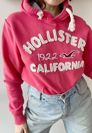 VINTAGE Y2K HOLLISTER PINK SLOGAN SWEATSHIRT JUMPER HOODIE