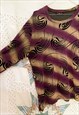 VINTAGE 90'S PURPLE GRUNGE SWIRL LONG SLEEVE TOP - M