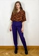 CLAUDE MONTANA PURPLE WOOL TROUSERS, HIGH WAISTED SUIT PANTS