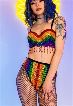 Rainbow Sequin Bikini Set Rave Party Festival