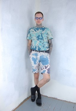 Vintage y2k tie-dye baggy board rave festival shorts in blue