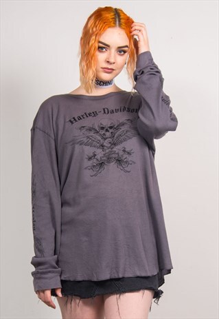 HARLEY-DAVIDSON VINTAGE 90'S GREY LONG SLEEVE T-SHIRT