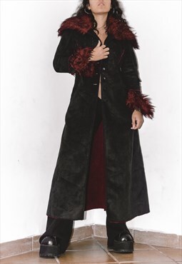 Vintage Vampy Faux Fur Embroidery Black Afghan Coat