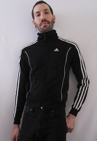 VINTAGE ADIDAS BLACK TRACK JACKET STRIPES
