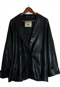 Vintage Burberry black leather jacket size M
