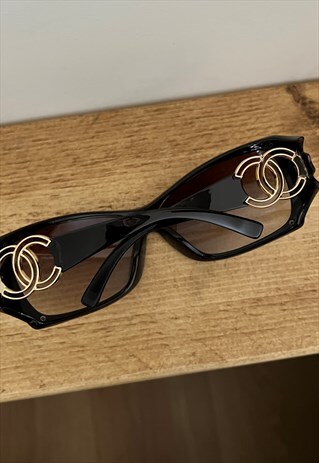 CHANEL SUNGLASSES OVERSIZED SHIELD LOGO CC BROWN GOLD 6020