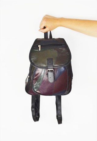 BLACK LEATHER PATCHWORK BACKPACK BAG