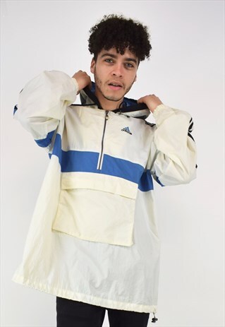 VINTAGE 90'S ADIDAS CREAM, BLUE AND BLACK 1/4 ZIP JACKET