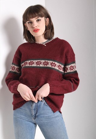VINTAGE JAZZY ABSTRACT CRAZY KNIT JUMPER RED