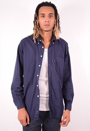 LEVI'S MENS VINTAGE SHIRT XL NAVY BLUE 90S