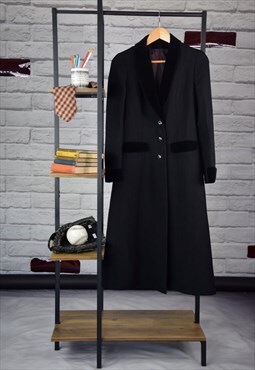 80s Vintage Preppy Hamells Black Fitted Long Wool Smart Coat