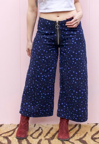 STARRY EYED STAR PRINT CORD WIDE LEG O RING TROUSERS