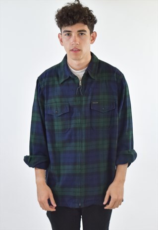 VINTAGE 90S GREEN BLUE PLAID RALPH LAUREN OVERSHIRT JACKET