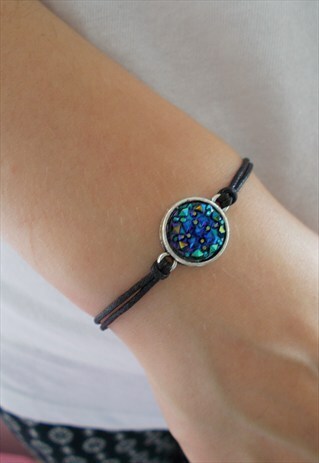 BLUE FAUX DRUZY BRACELET - CORD BRACELET