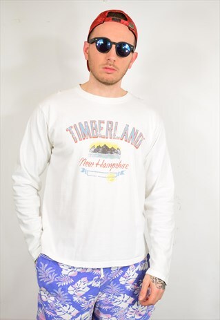 VINTAGE TIMBERLAND WHITE SPELL OUT LONG SLEEVE TOP